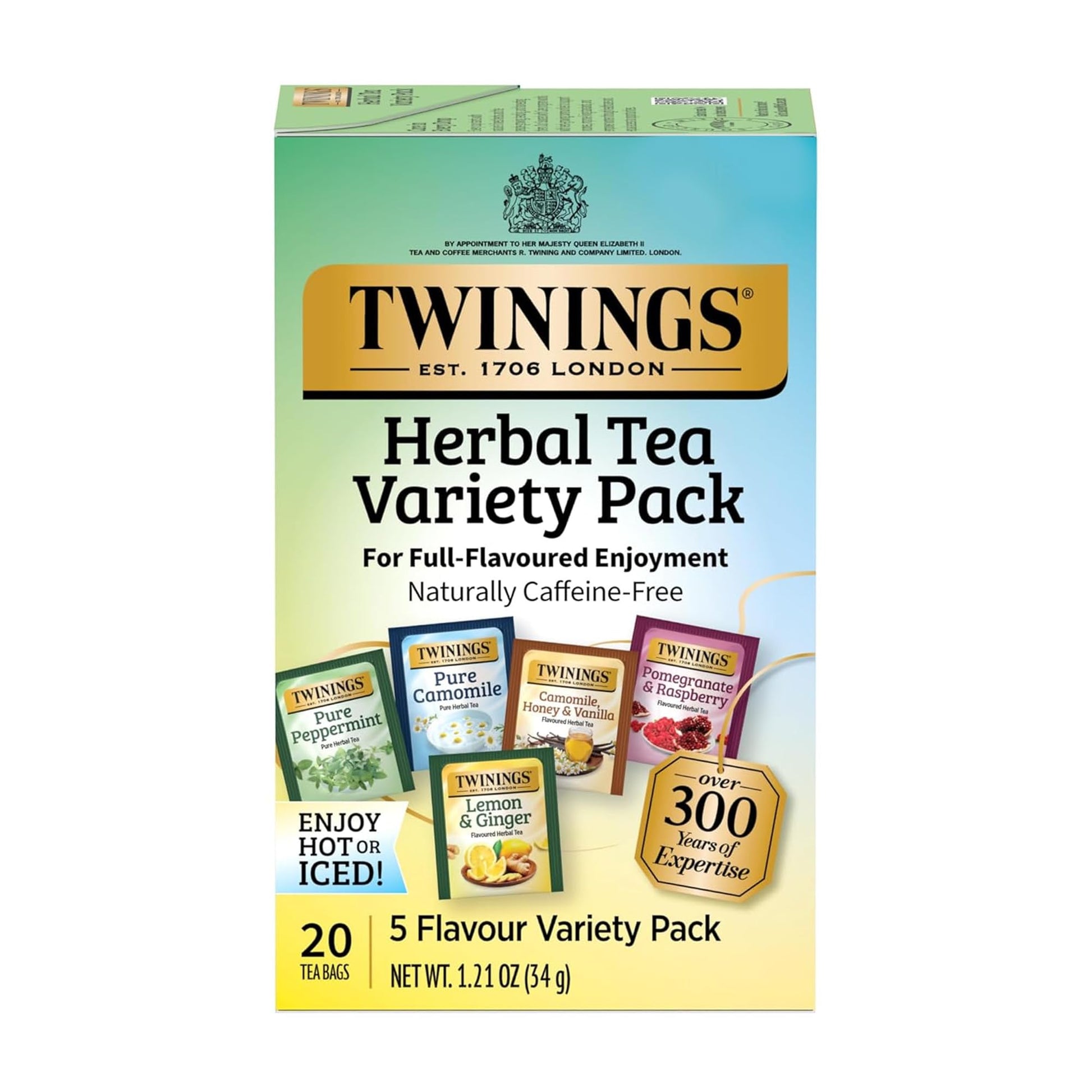 Twinings Herbal Tea Variety Pack - 5 Flavours, Caffeine-Free, 20 Teabags, 20 Count (Pack of 1), Model TWI-053