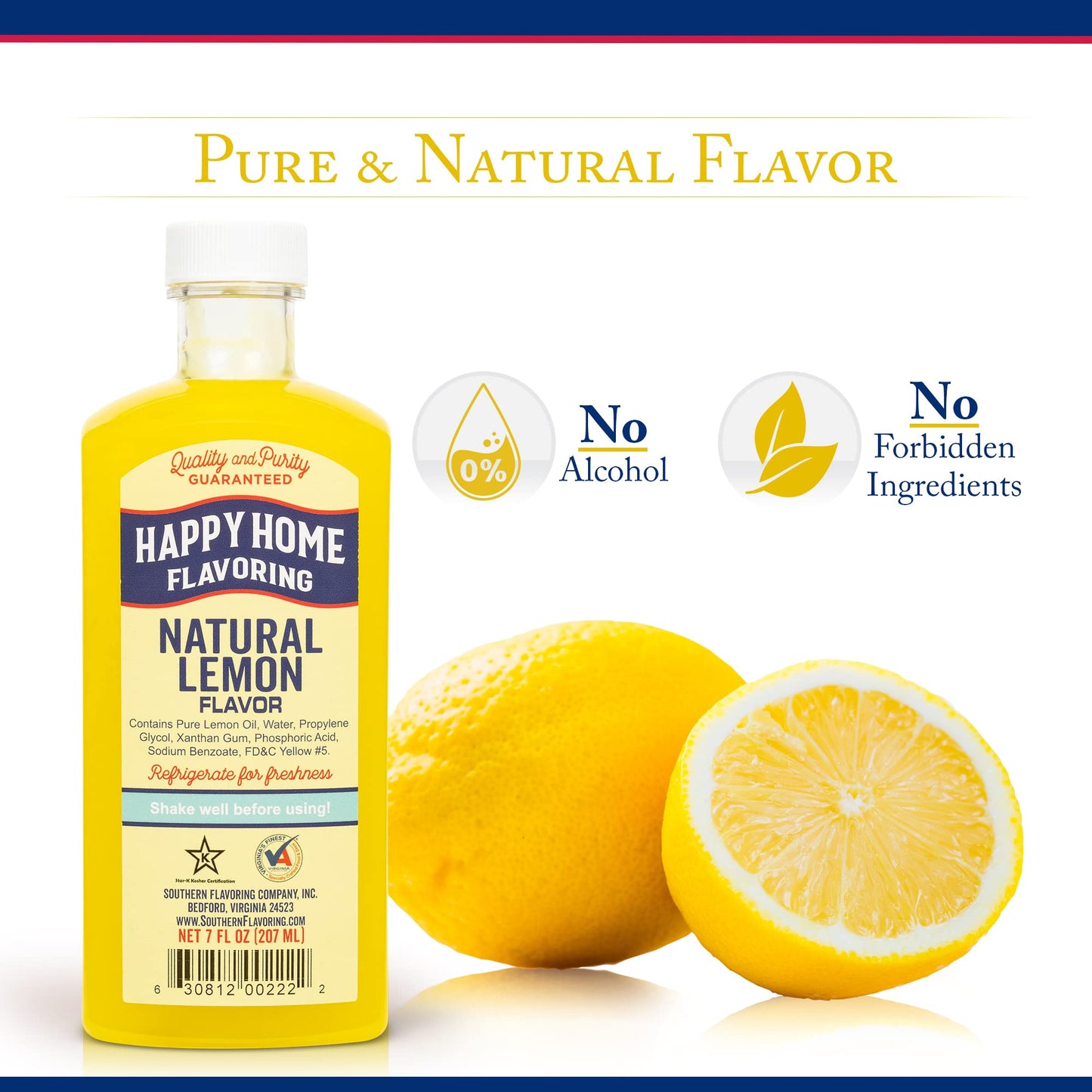 Happy Home Natural Lemon Flavor, Non-  ic, Certified Kosher, 7 oz.