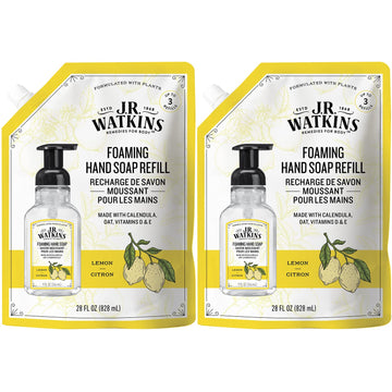 Jr Watkins Foaming Hand Soap Refill Pouch, Lemon, Scented Foam Handsoap For Bathroom Or Kitchen, Usa Made And Cruelty Free, 28 Fl Oz(Pack Of 2)