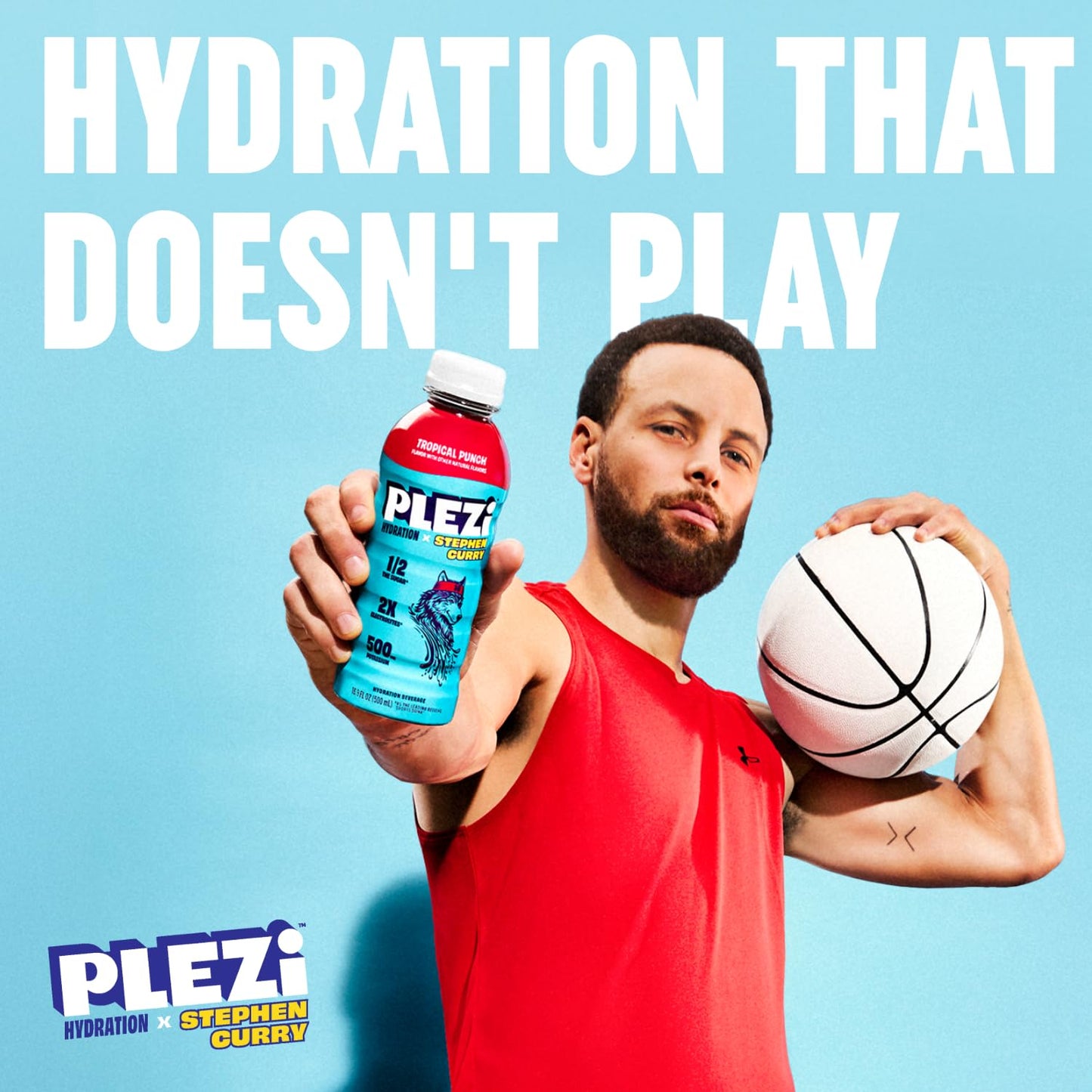 PLEZi Tropical Punch Hydration Drink x Stephen Curry - Sports Drinks with 2X the Electrolytes - 500mg Potassium, Low Sugar, No A