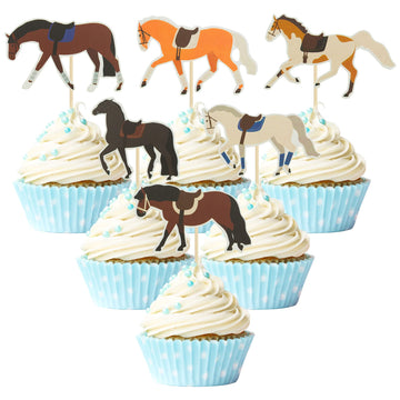 Gyufise Horse Cupcake Toppers - 36 Pcs Set 300G Glitter Card Stock, Food-Grade Toothpick, For Horse Racing Party, Baby Shower, W