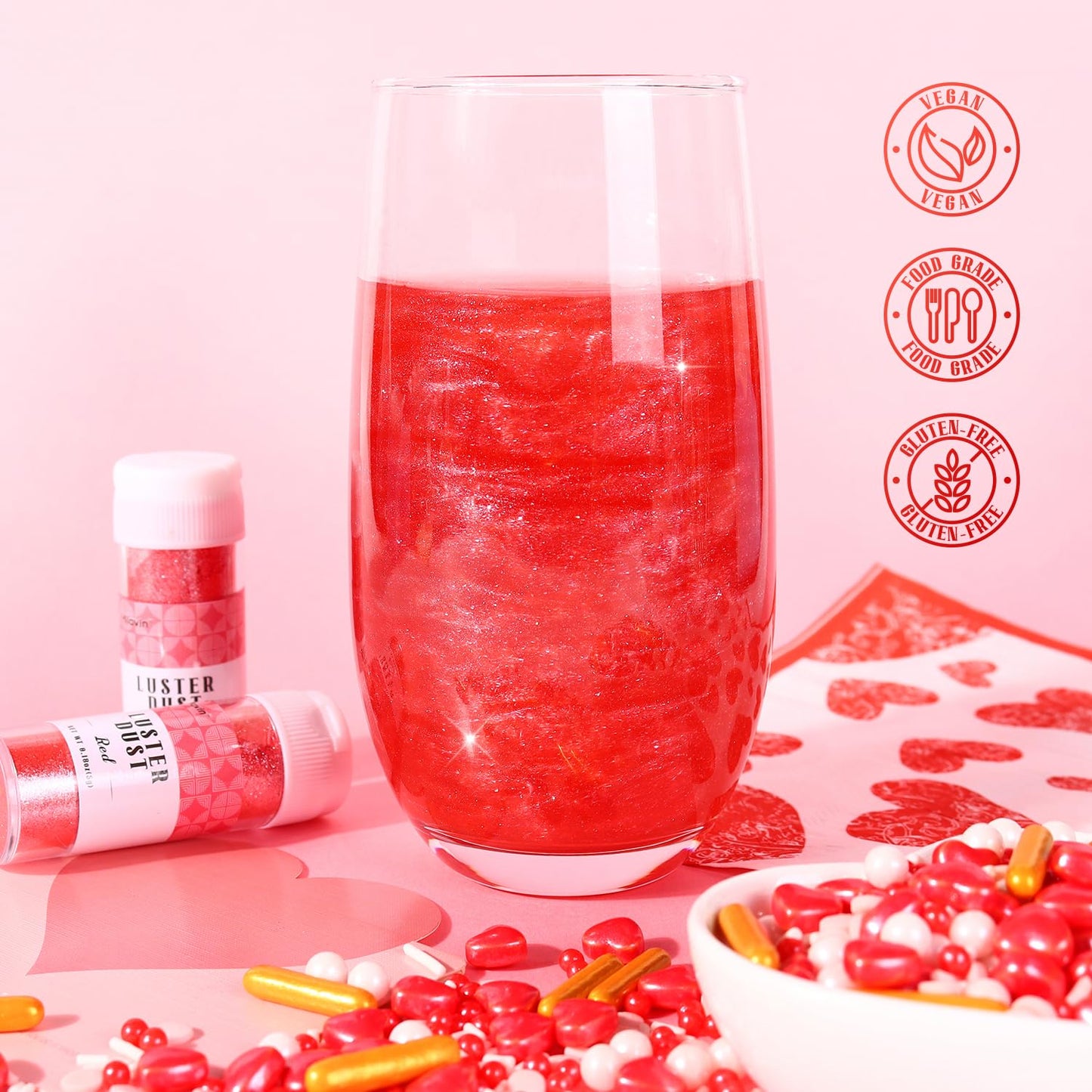 Red Edible Glitter For Drink, 5G Red Luster Dust Edible For Cake Decorating, Edible Glitter For Cocktails, Baking, Chocolate, Co