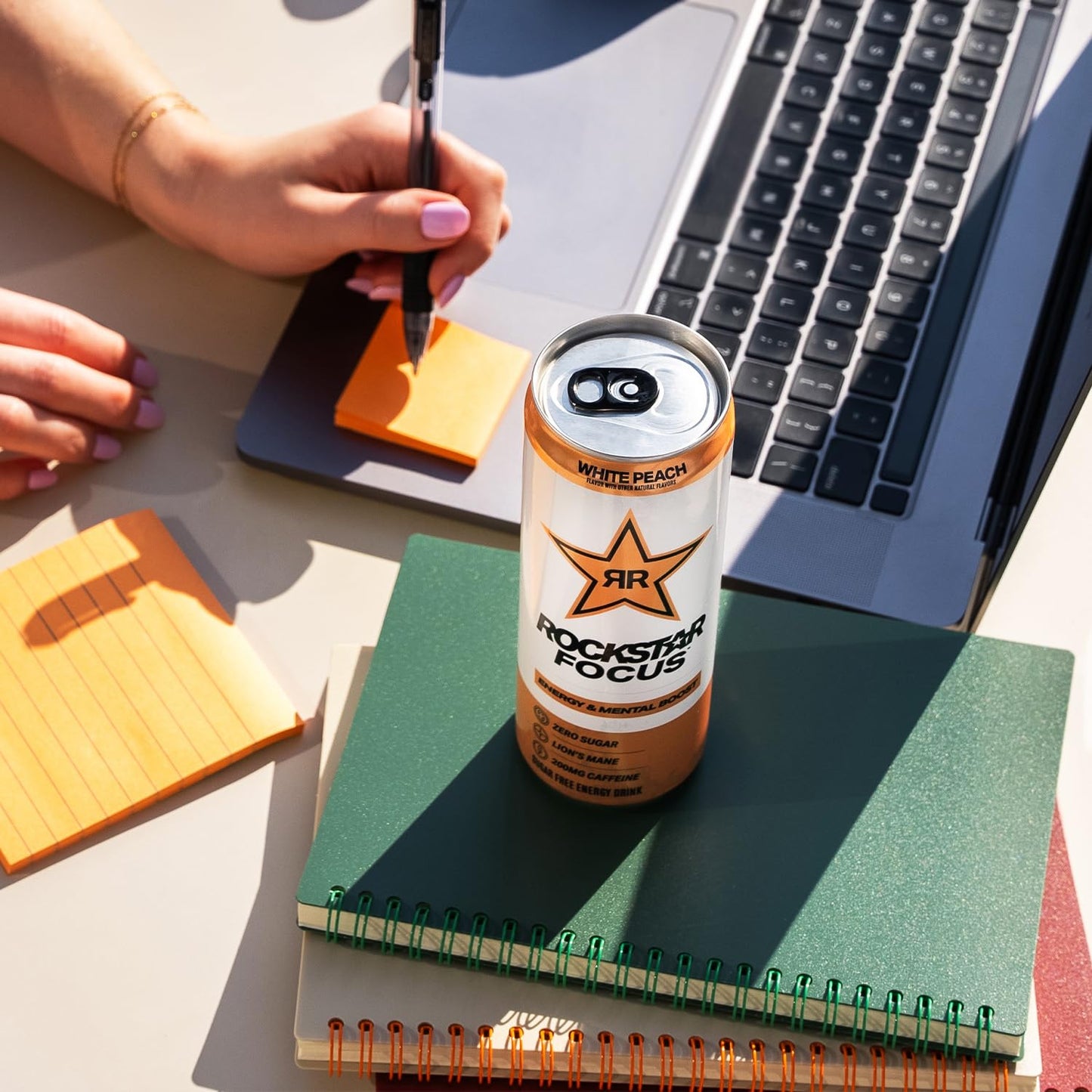 Rockstar Focus  White Peach  12 Fl Oz Cans (Pack of 12