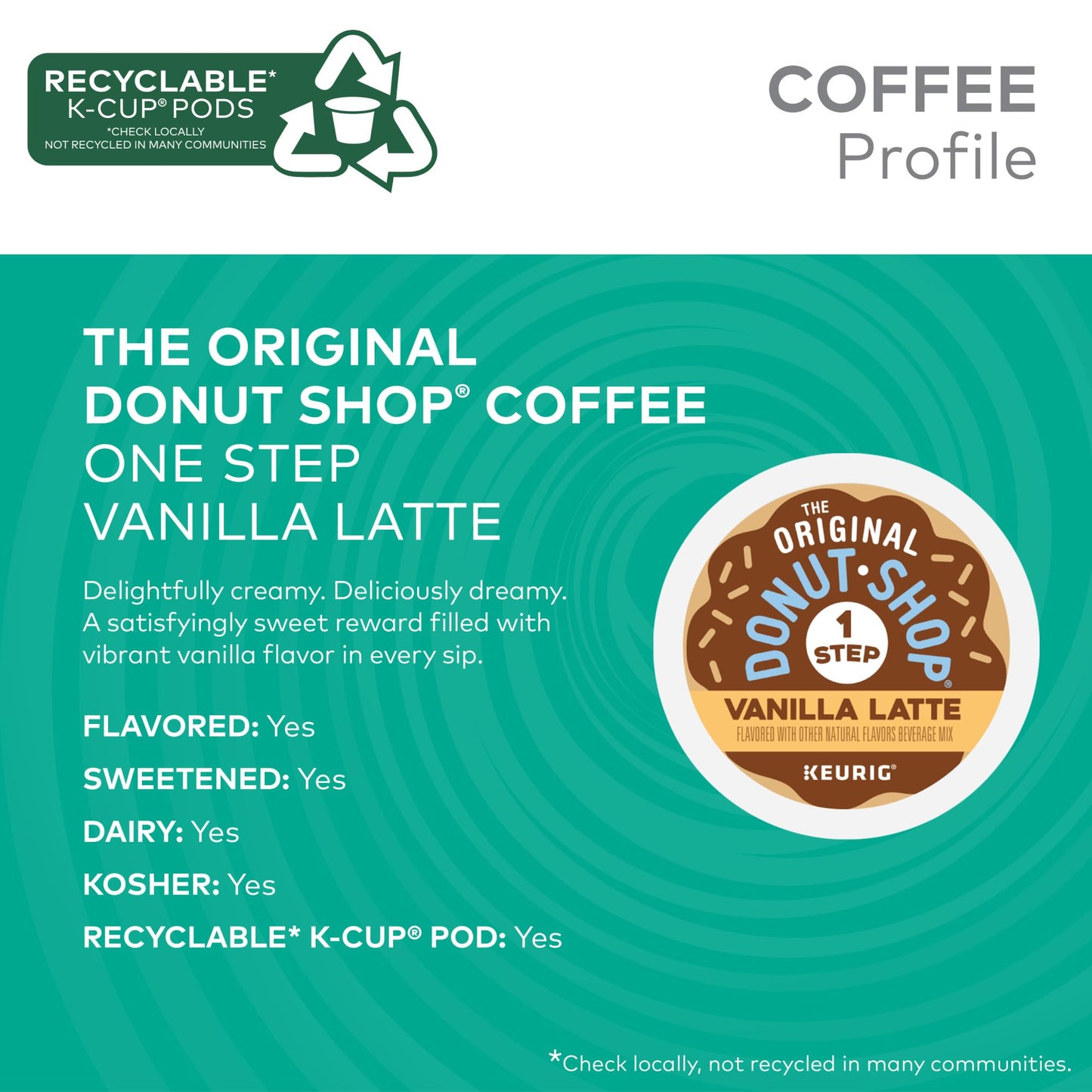 The Original Donut Shop Vanilla One-Step Latte, Single Serve Coffee K-Cup Pod, Flavored Coffee, 60 Count (6 Packs of 10)