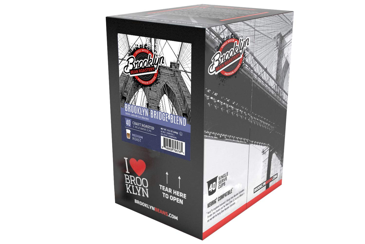 Brooklyn Beans Brooklyn Bridge Blend Gourmet Coffee - Compatible with Keurig 2.0 K Cup malt-inspired  40 Count  Rich and Bold Medium Roast