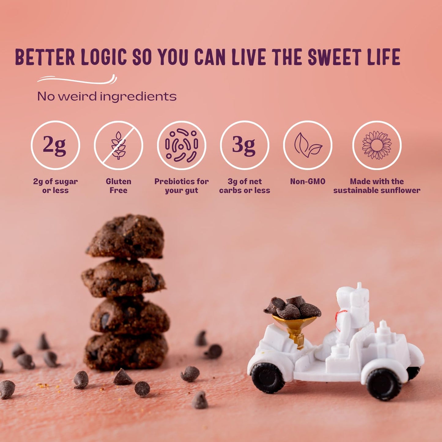 Sweet Logic Mini Cookies - Double Chocolate Brownie - Gluten Free, Keto, Nut Free, Low Sugar, 3-Pack
