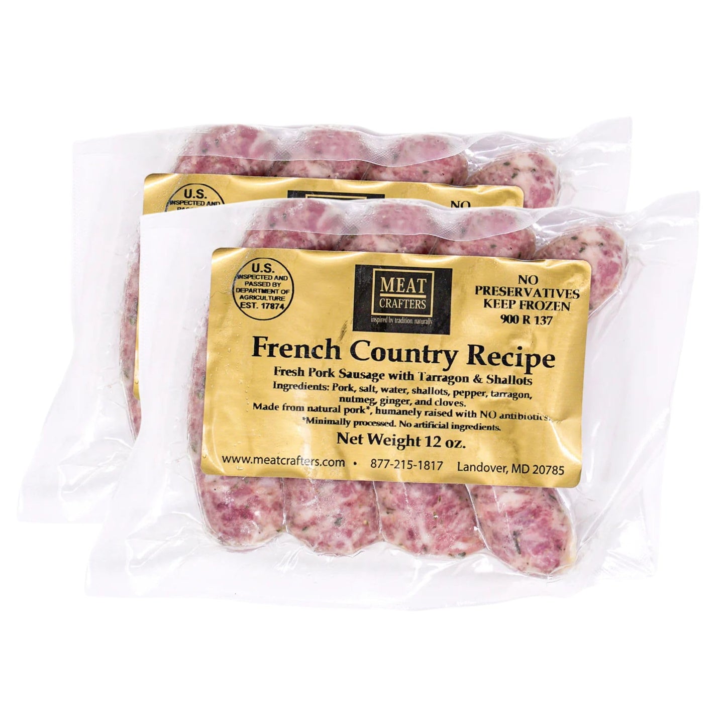MeatCrafters French Country Pork Sausage, Minimally Processed, No Artificial Ingredients, 12oz (2-Pack, 8 Total Links)