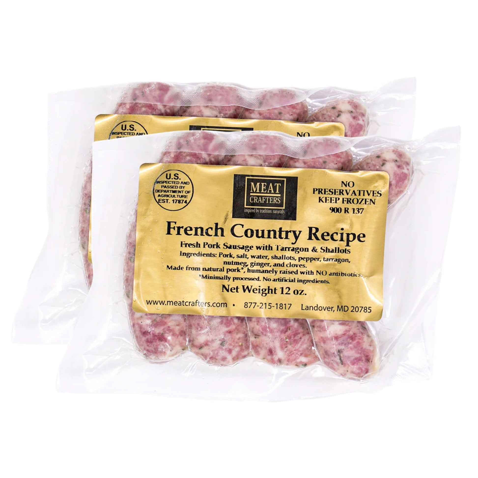 MeatCrafters French Country Pork Sausage, Minimally Processed, No Artificial Ingredients, 12oz (2-Pack, 8 Total Links)