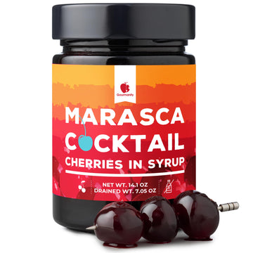 Gourmanity Cocktail Maraschino Cherries  Made from Italian Grown Marasca Cherries. Use in Manhattan  Old Fashioned  and Desserts (14.1oz Jar)