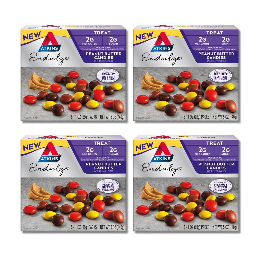 Atkins Endulge Treat, Peanut Butter Candies, 2g Net Carbs, 2g Sugar, Creamy Peanut Butter Filling, Low Carb, Low Sugar, 4 Packs 