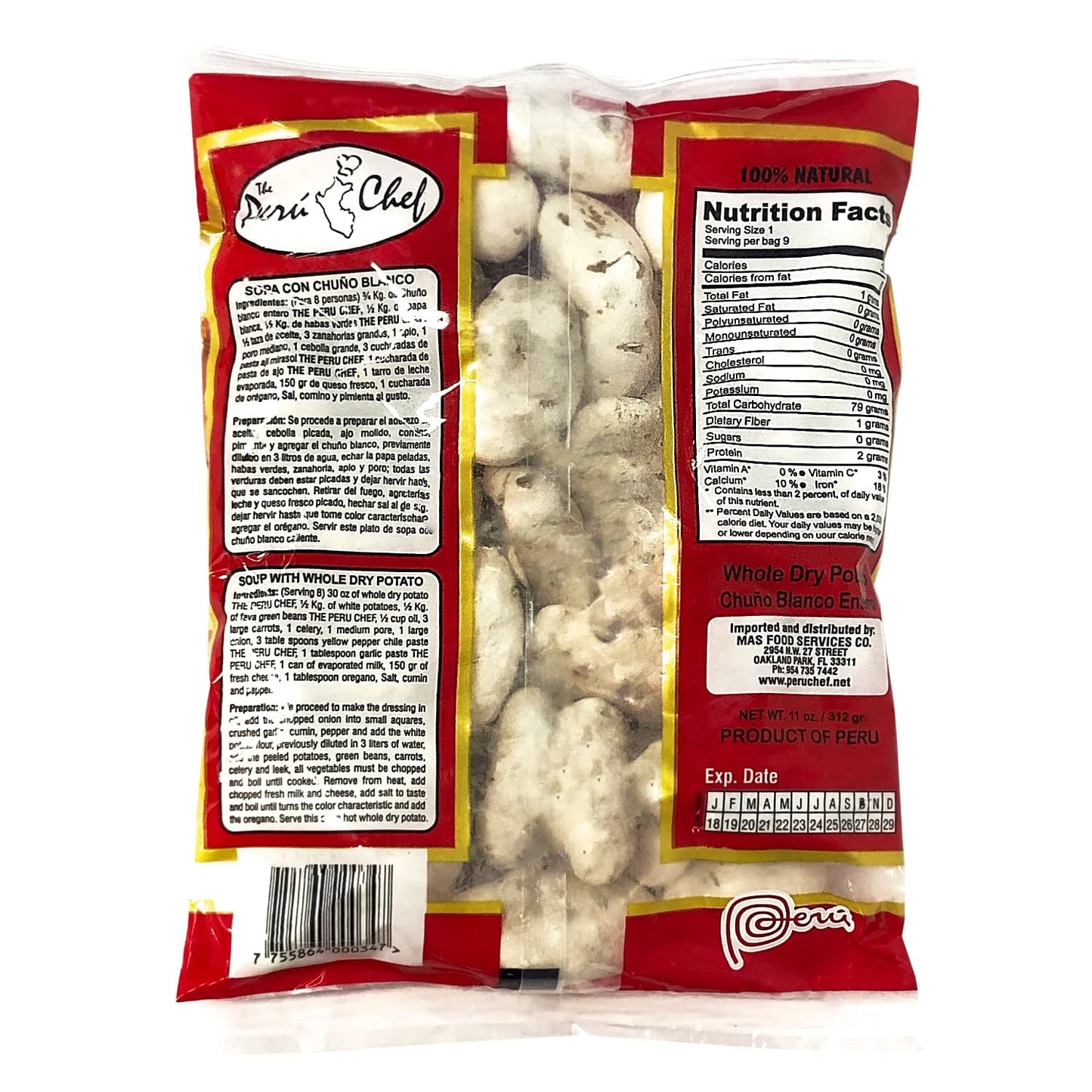 Peruchef Chuo Blanco Entero Peruano | White Whole Dry Potatoes 11 Oz