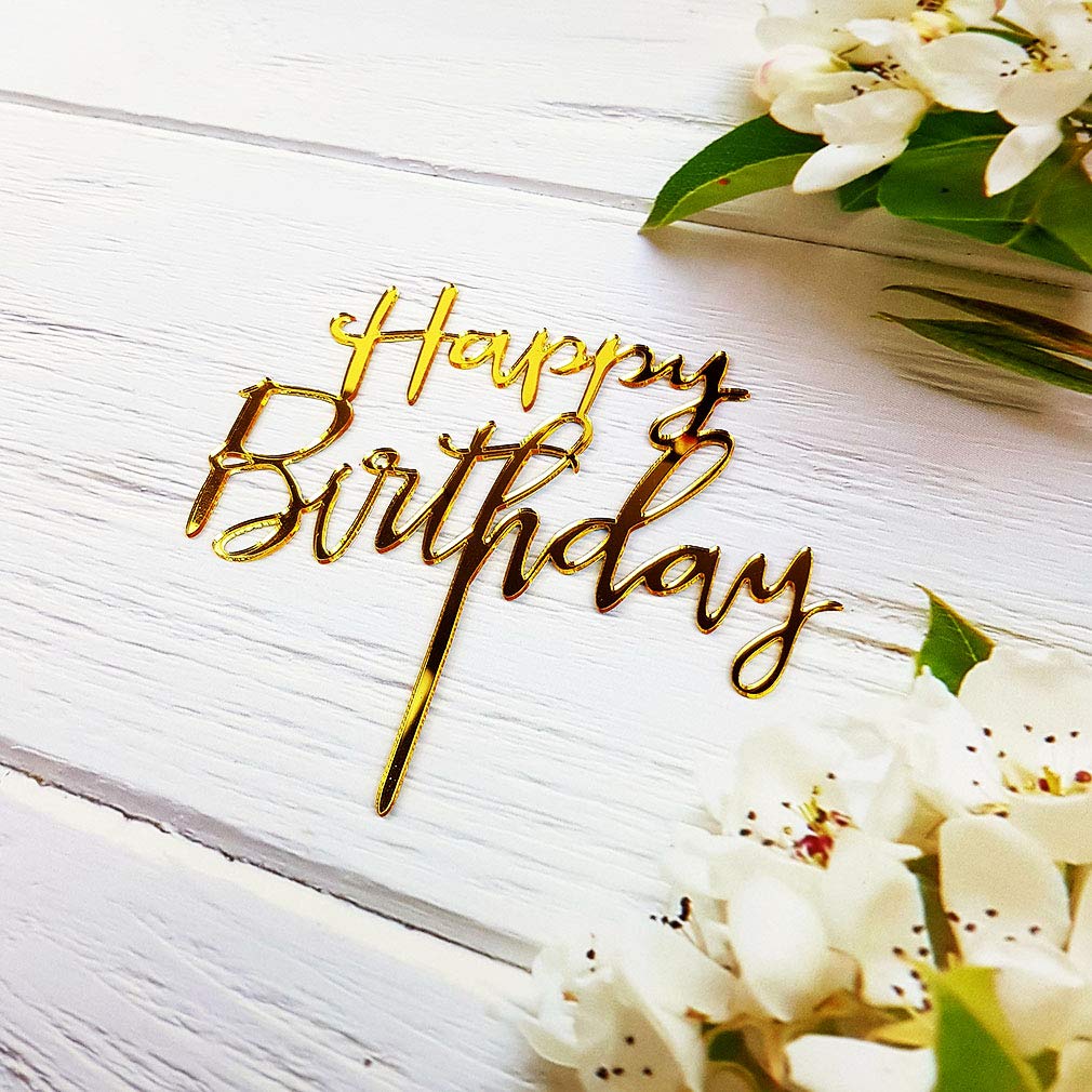 Happy Birthday Cake Topper For Birthday Party Decorations, Mirror Gold Acrylic