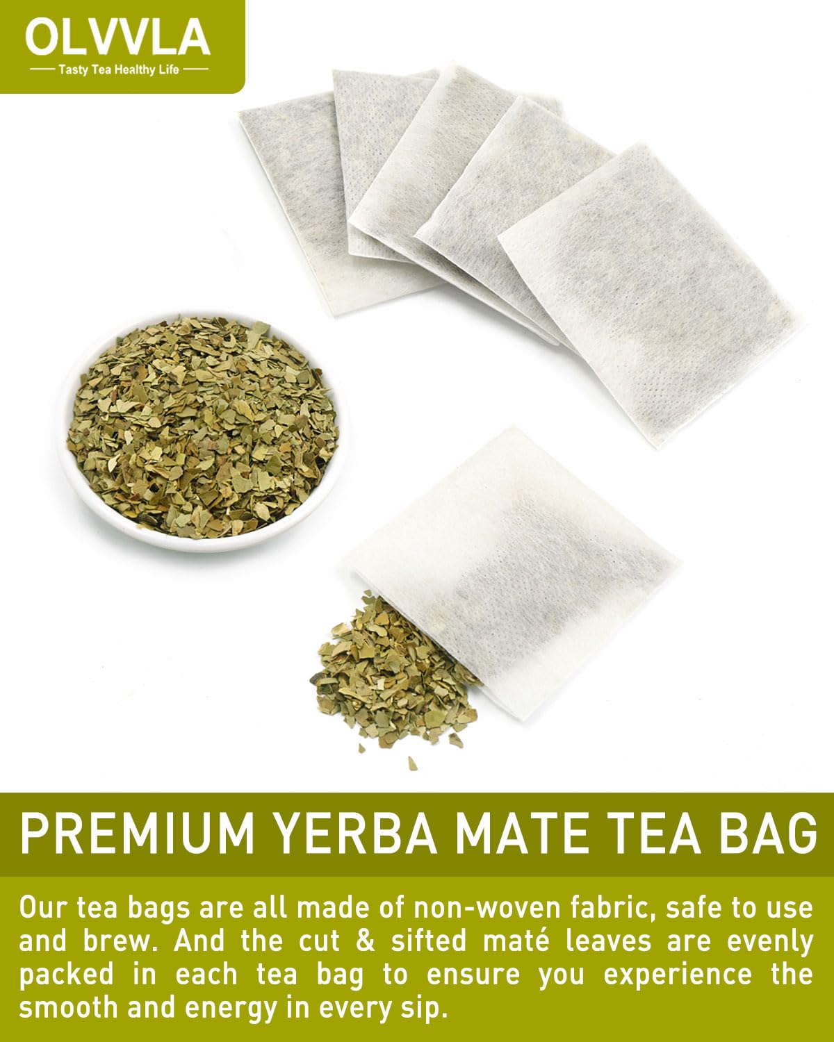 Olvvla Yerba Mate Tea - 100% Natural Unsmoked - 60 Count Tea Bags - Medium-Caffeine Energy Tea