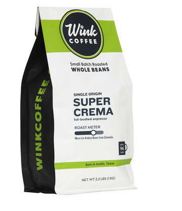 Wink Coffee Super Crema | Medium Roast Espresso | 100% Arabica Whole Bean Coffee | Large 2.2 Pound Bag (Pack Of 1) | Colombian S