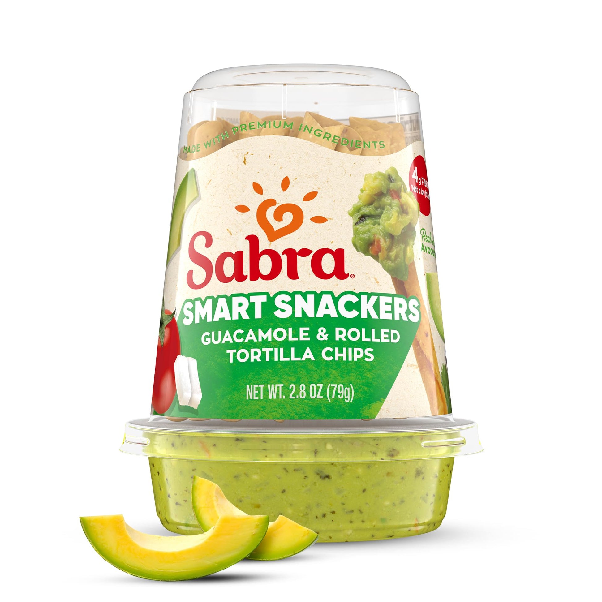 Sabra Snackers Guacamole Dip with Rolled Tortilla Chips, 2.8 Oz - Individual Guacamole Cup for On the Go Snack Packs -Dairy-Free