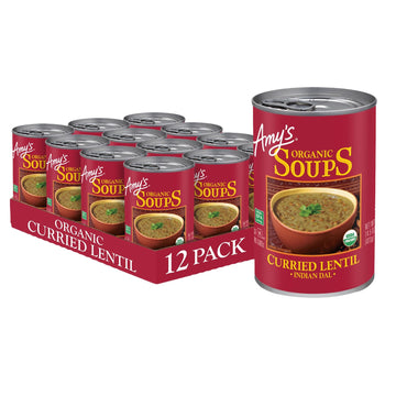 Amy'S Soup, Vegan Curried Lentil Soup, Gluten Free Indian Dal Made With Ginger, Turmeric And Beans, Canned Soup, 14.5 Oz (12 Pack)