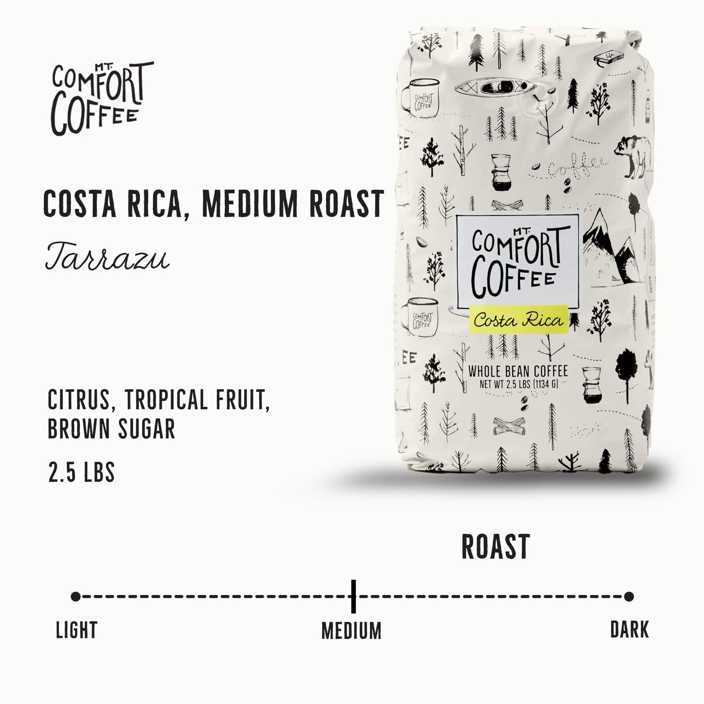 Mt. Comfort Coffee Costa Rica Medium Roast  2.5lb - Sourced From Local  Costa Rican Coffee Farms - Roasted Whole Bean