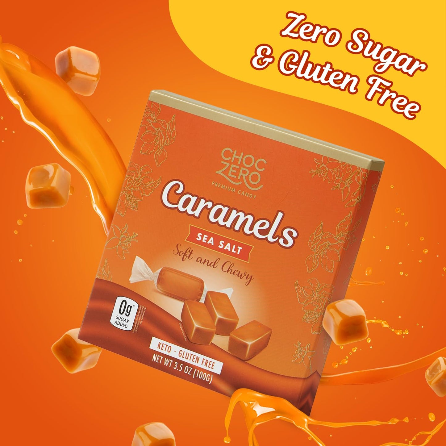 Choczero Sugar Free Caramels - Keto Candy - All Natural, Soft And Chewy - Low Carb Snack (3.5Oz Box)