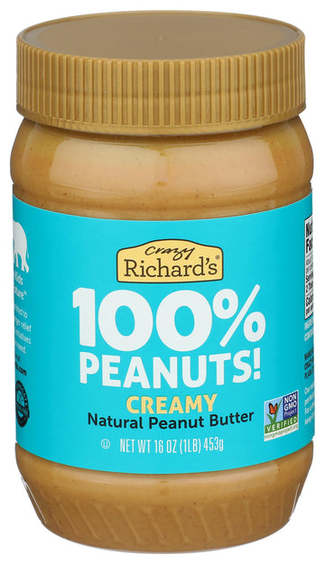 Crazy Richards 100% All-Natural Creamy Peanut Butter, No Added Sugar Peanut Butter Non-GMO, Vegan (16 Ounce (Pack of 1))