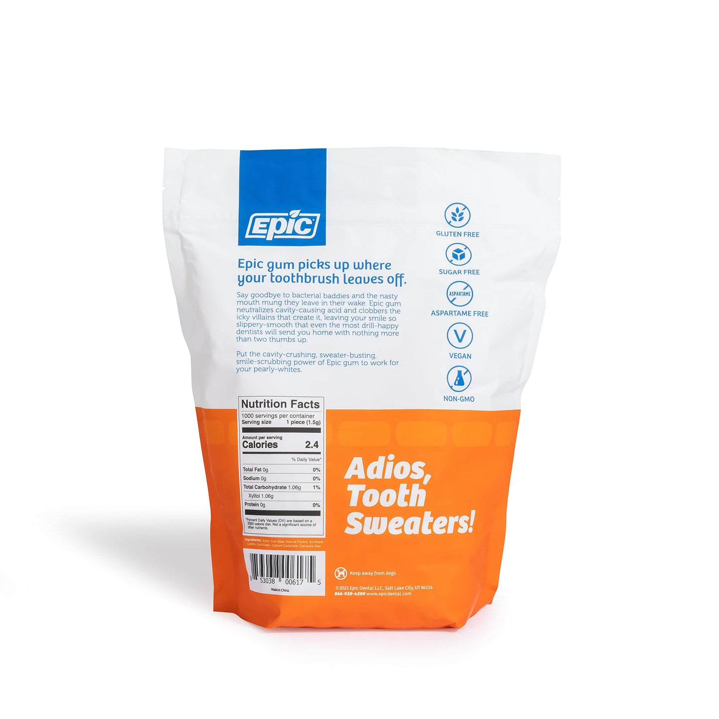 Epic Gum - Aspartame Free 100% Xylitol - Chewing Gum Sugar Free Gum - Orange Mango Flavored  1000 Pieces (Pack of 1)