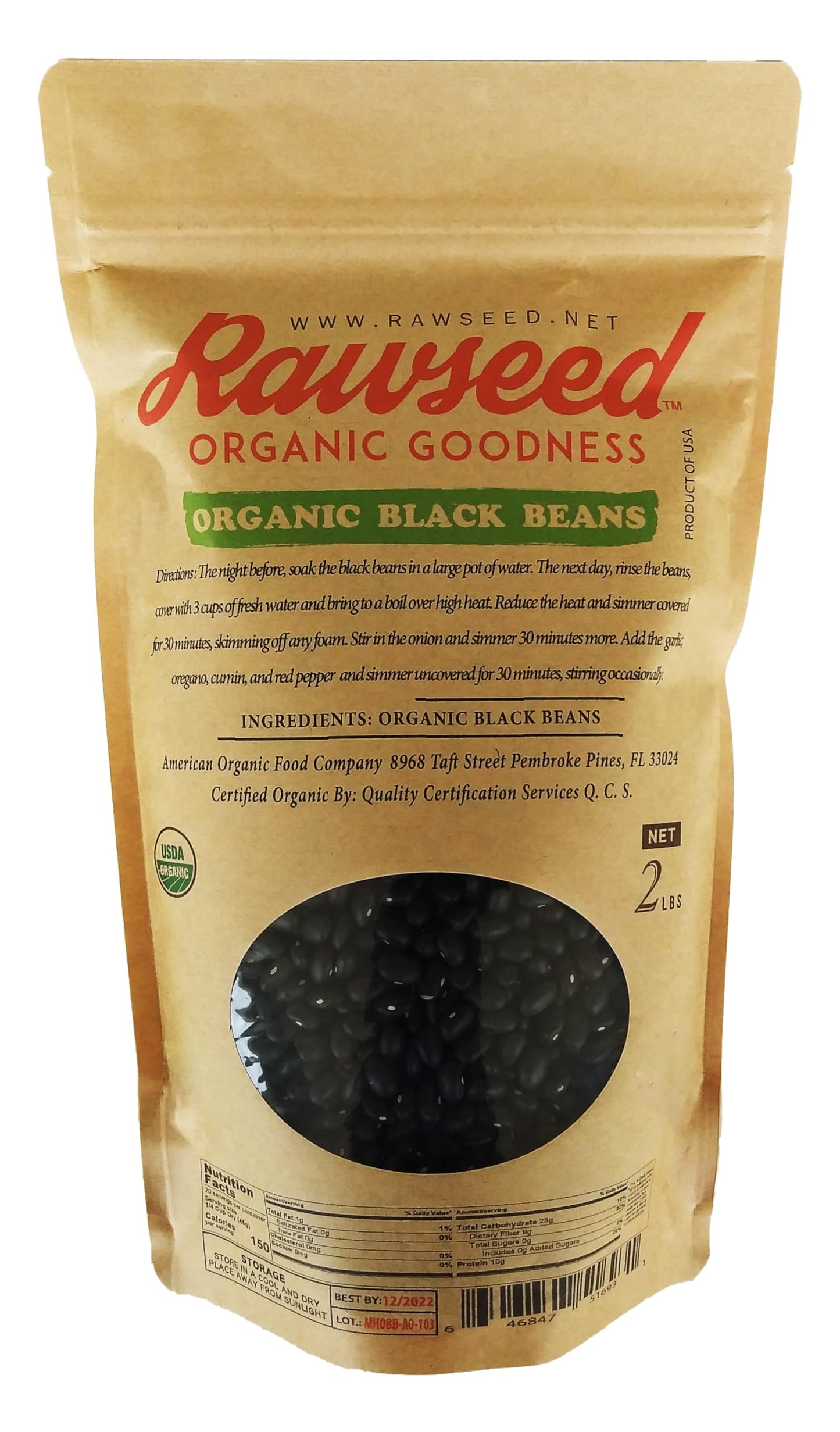 Rawseed Organic Certified Black Beans Harvested & Packed in USA (2lbs) Bag