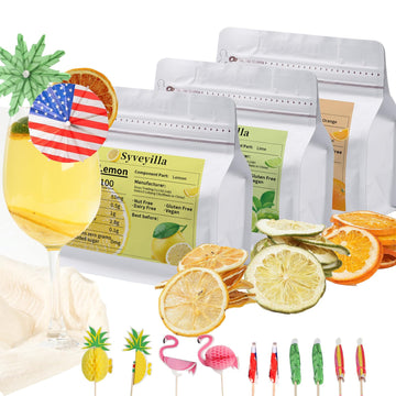 Syveyilla Dehydrated Fruit Slices Cocktail Garnish Set - Dried Orange, Lime, Lemon, 255g/9oz, Includes 10 Drink Umbrella Picks