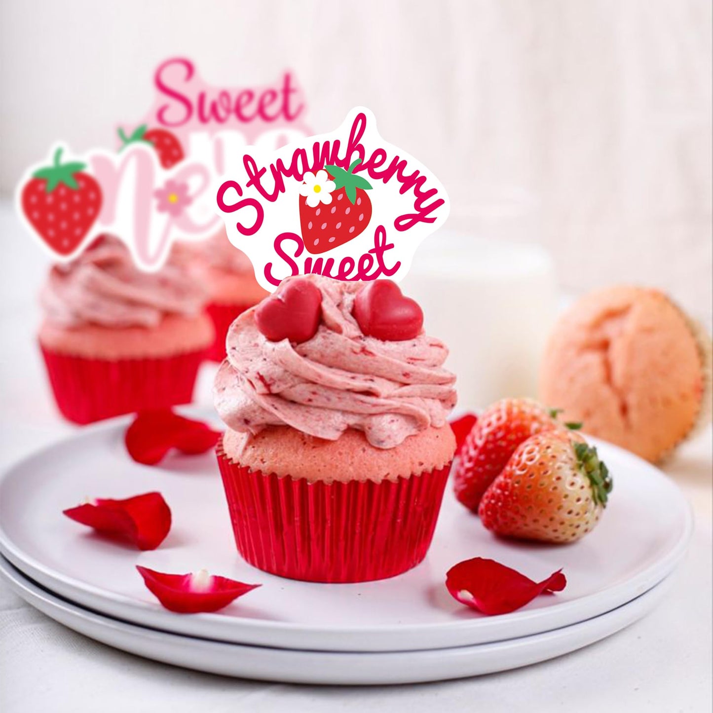 Foowztao 42Pcs Strawberry Cupcake Toppers, Edible Wafer Paper, Small, Picture15