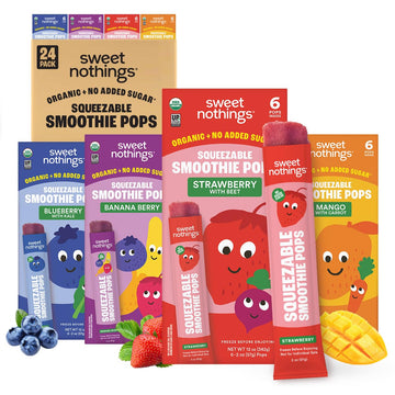 Sweet Nothings  Multi-Pack  USDA Organic Kids Squeezable Super Fruit Smoothie  Value Pack of 24 - Dye-Free  No Added Sugar Vegan  Healthy Organic Fruit and Veggie Pops  Freeze & Enjoy