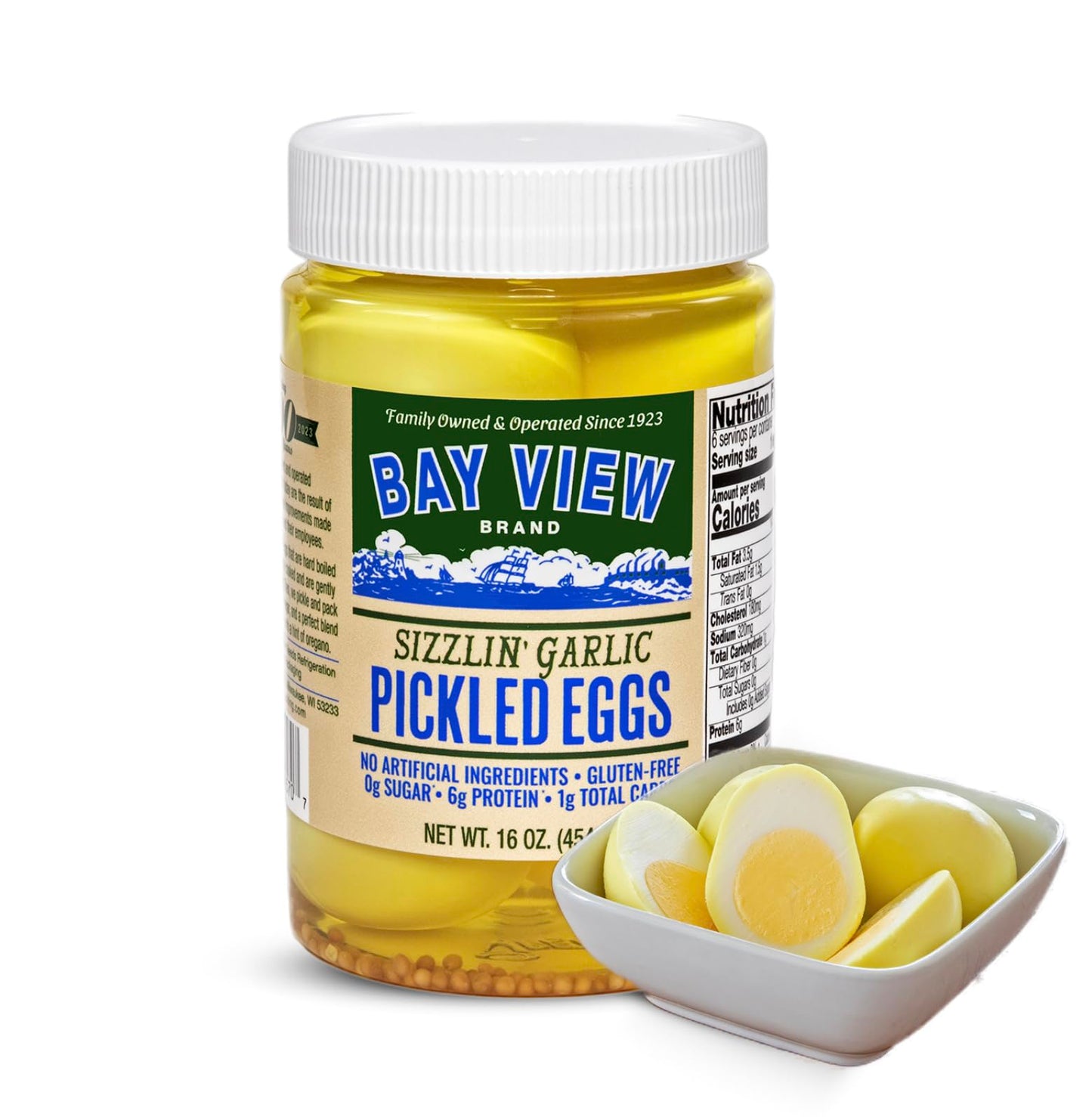 BAY VIEW BRAND Pickled Eggs, No Artificial Ingredients, Gluten Free, 16oz (Sizzlin Garlic)