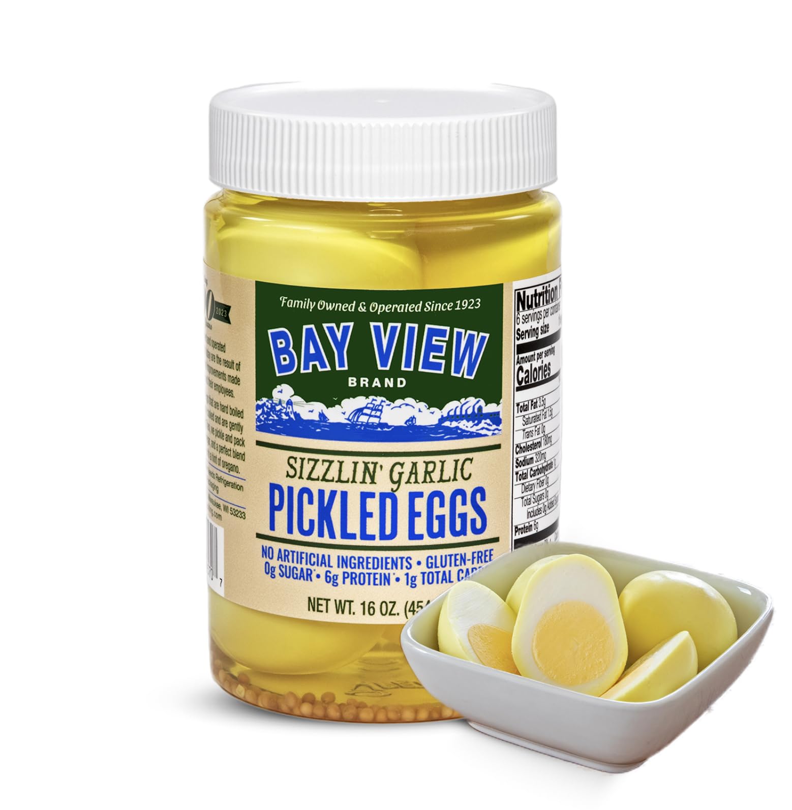 BAY VIEW BRAND Pickled Eggs, No Artificial Ingredients, Gluten Free, 16oz (Sizzlin Garlic)