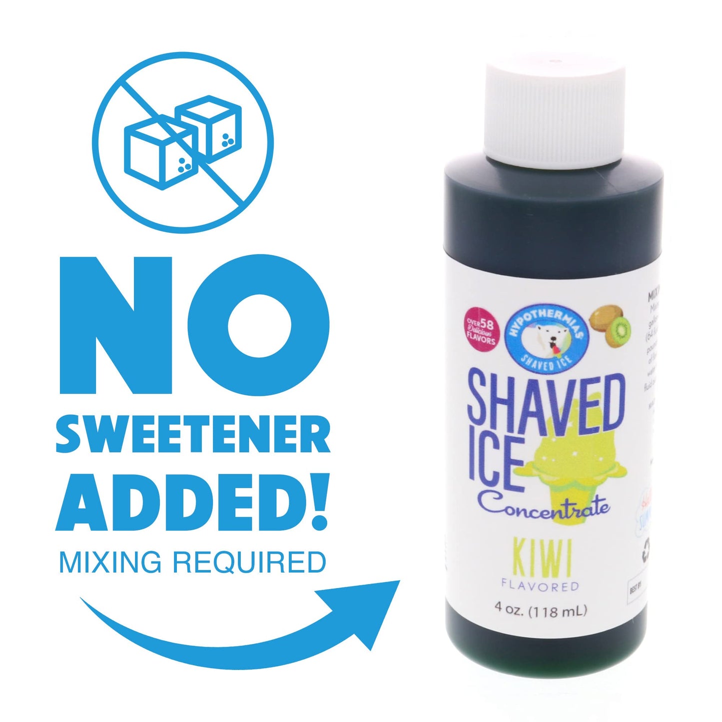 Hypothermias Shaved Ice And Snow Cone Syrup Unsweetened Flavor Concentrate - 4 Fl Oz - Makes 1 Gallon Of Ready To Use Syrup - Ki