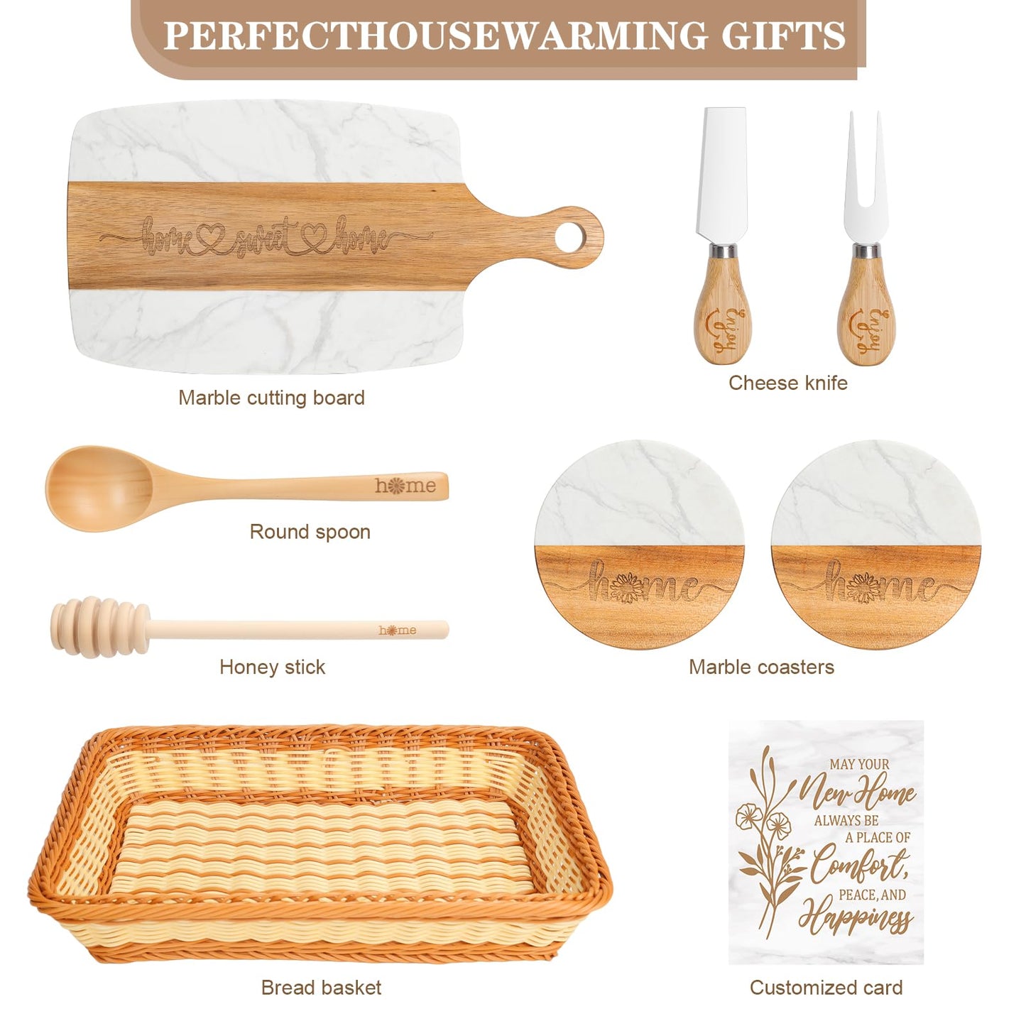 Elysirise House Warming Gift Basket, Marble Material, Medium Size, White, Model 195-House Warming Gifts