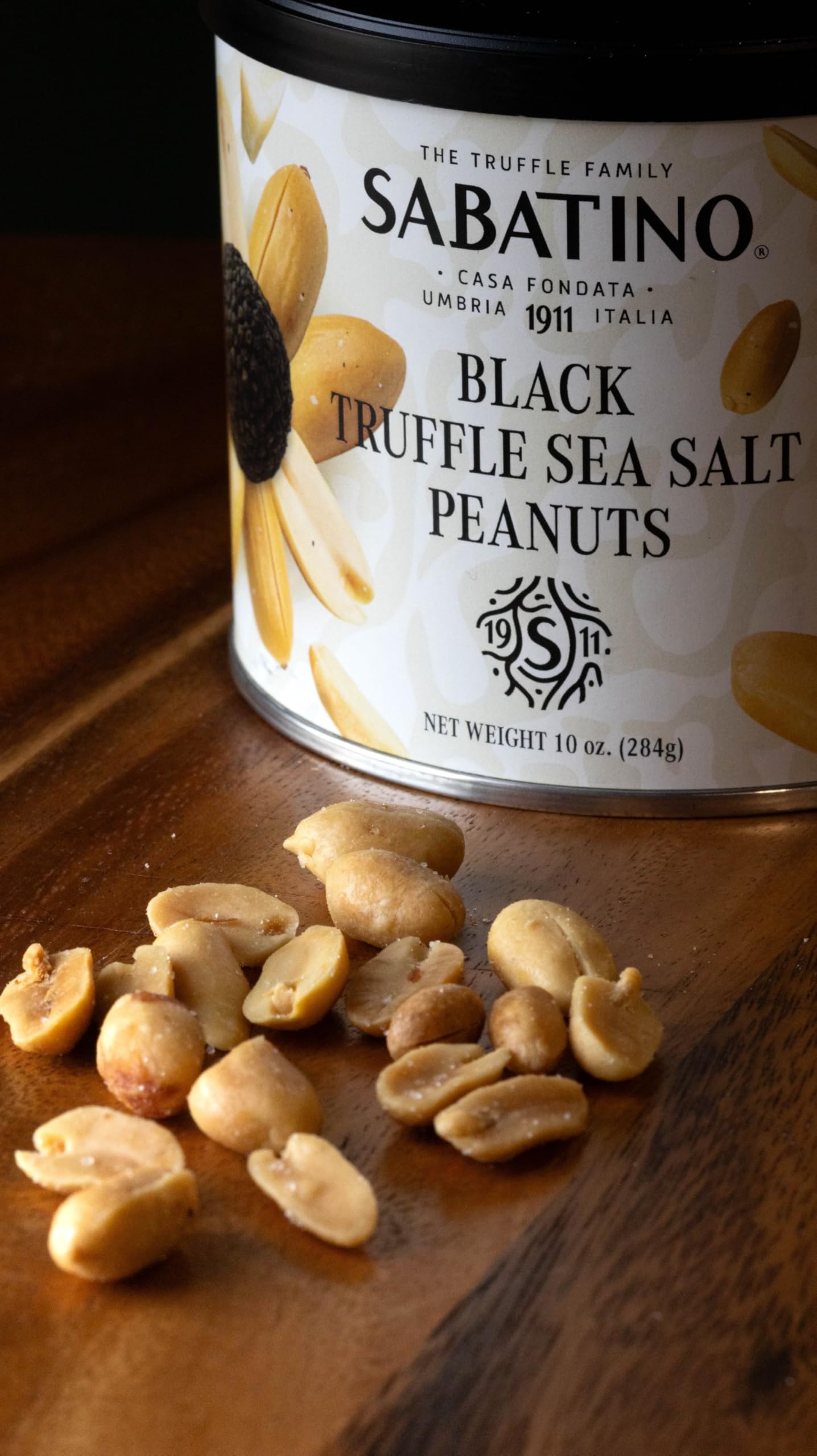 Sabatino Black Truffle Sea Salt Peanuts - Gourmet Roasted Peanuts With Black Truffle & Sea Salt, Premium Snack, Keto-Friendly, 1