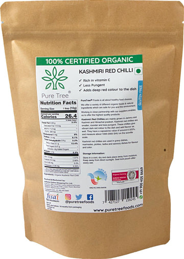 Pure Tree Certified Organic Kashmiri Lal Mirch | 200 G | Red Chilli Whole | Sabut Lal Mirch | Kashmiri Chilli Lal Mirch Whole St