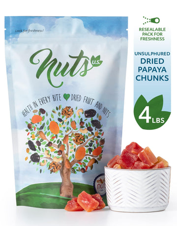 NUTS U.S. - Unsulphured Dried Papaya Chunks | Low Sugar | No Color Added | NON-GMO and Gluten Free | Vegan Snacks | Packed in a