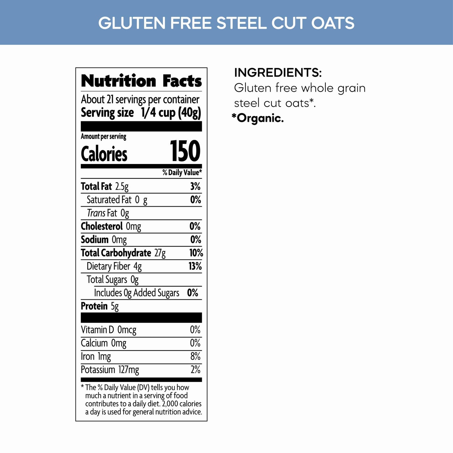 Nature s Path Organic Gluten Free Steel Cut Whole Grain Oats, Non-GMO, 5g Plant Based Protein, Oatmeal Great for Baking, 30 Oz,