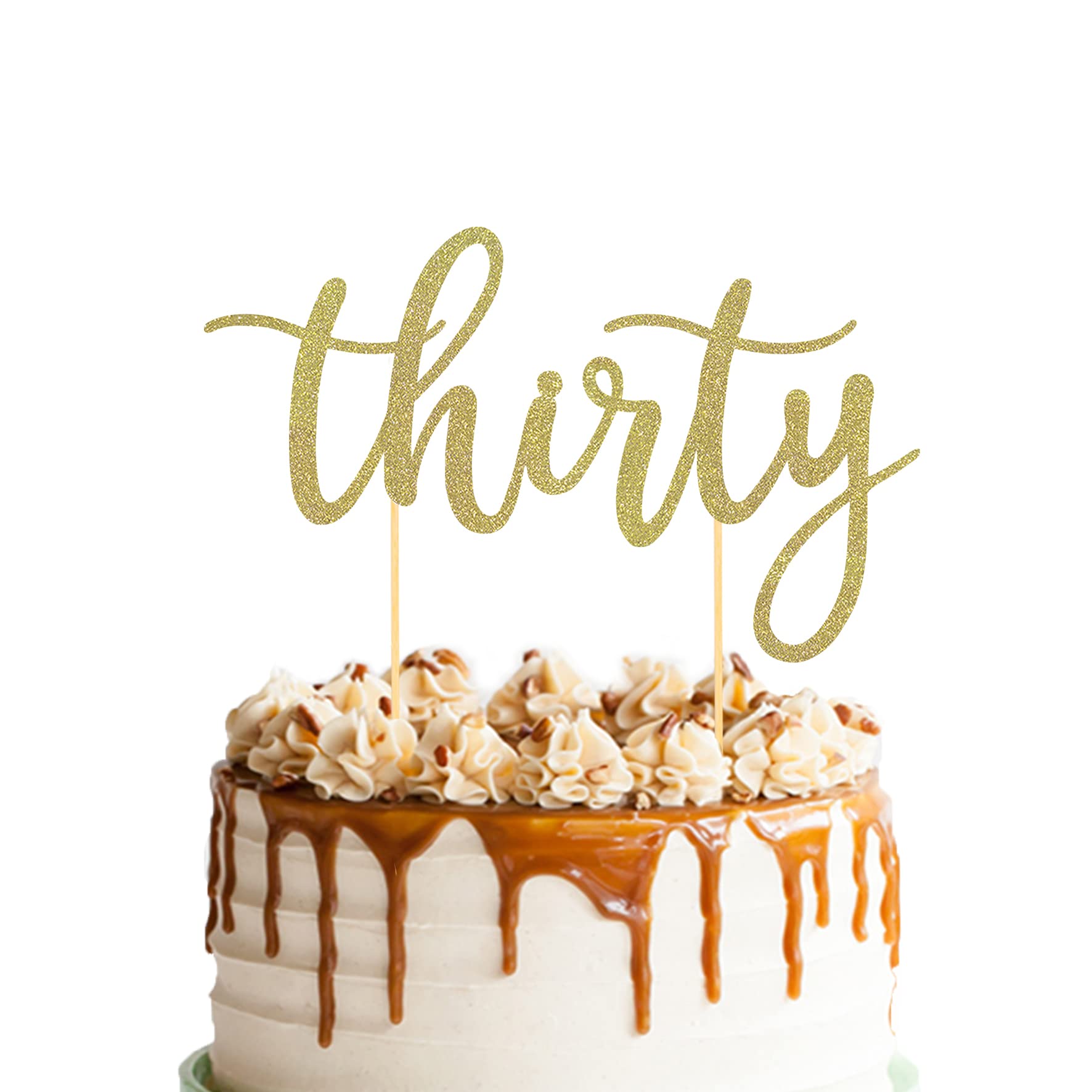 Gold Glitter Thirty Cake Topper - Cheers To 30 Years Old, 30Th Birthday Cake Topper, For 30Th Anniversary Party Decorations (8 I
