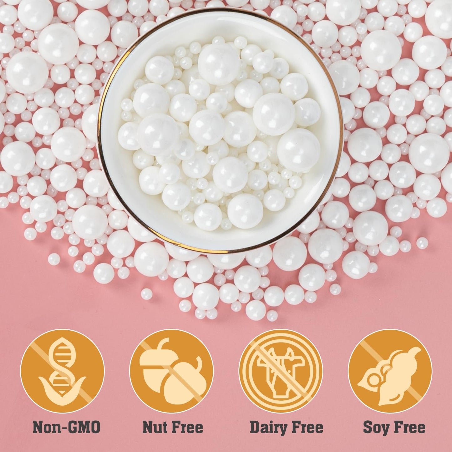 Twisweet White Pearl Sprinkles for Cake Decorating, Edible Sugar Pearls for Baking, Mix Size, Cake Topper Cupcake Cookie Ice Cre