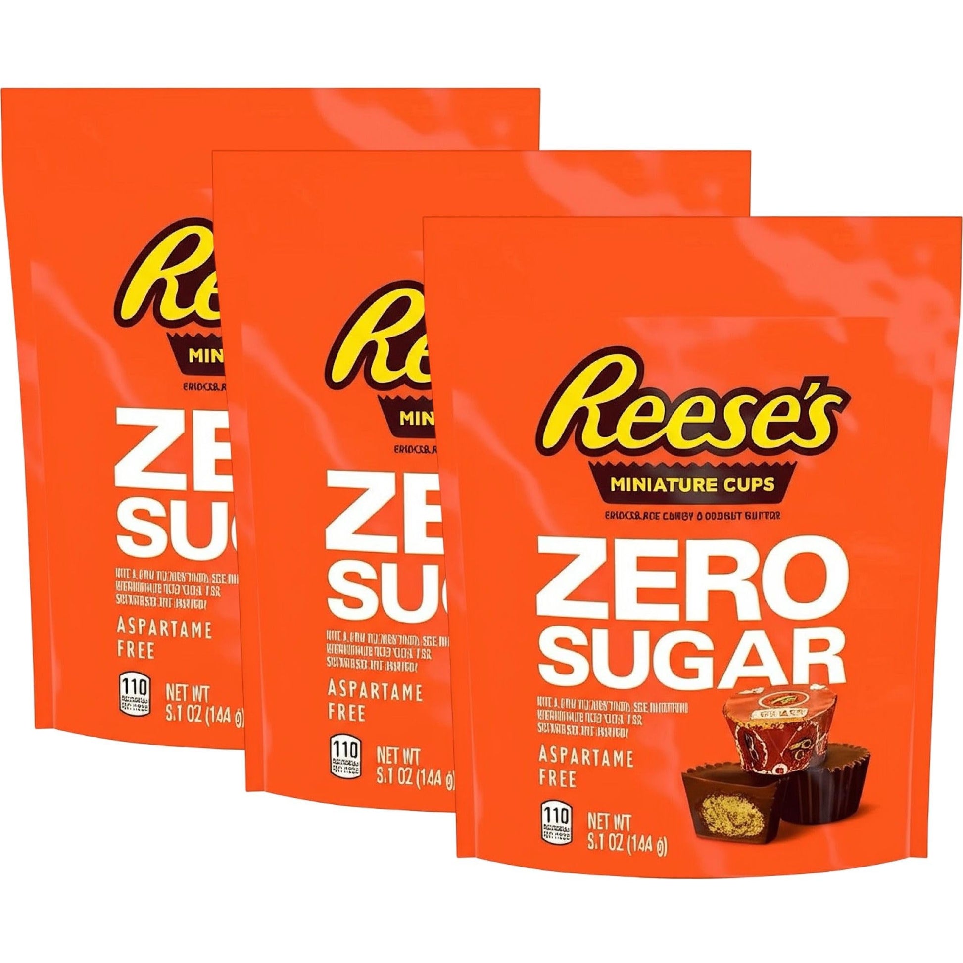 MASHBOX Reeces Zero Sugar Miniatures Peanut Butter Cups Candy - Diabetic Friendly - 3 Bags of 5.1 oz Each