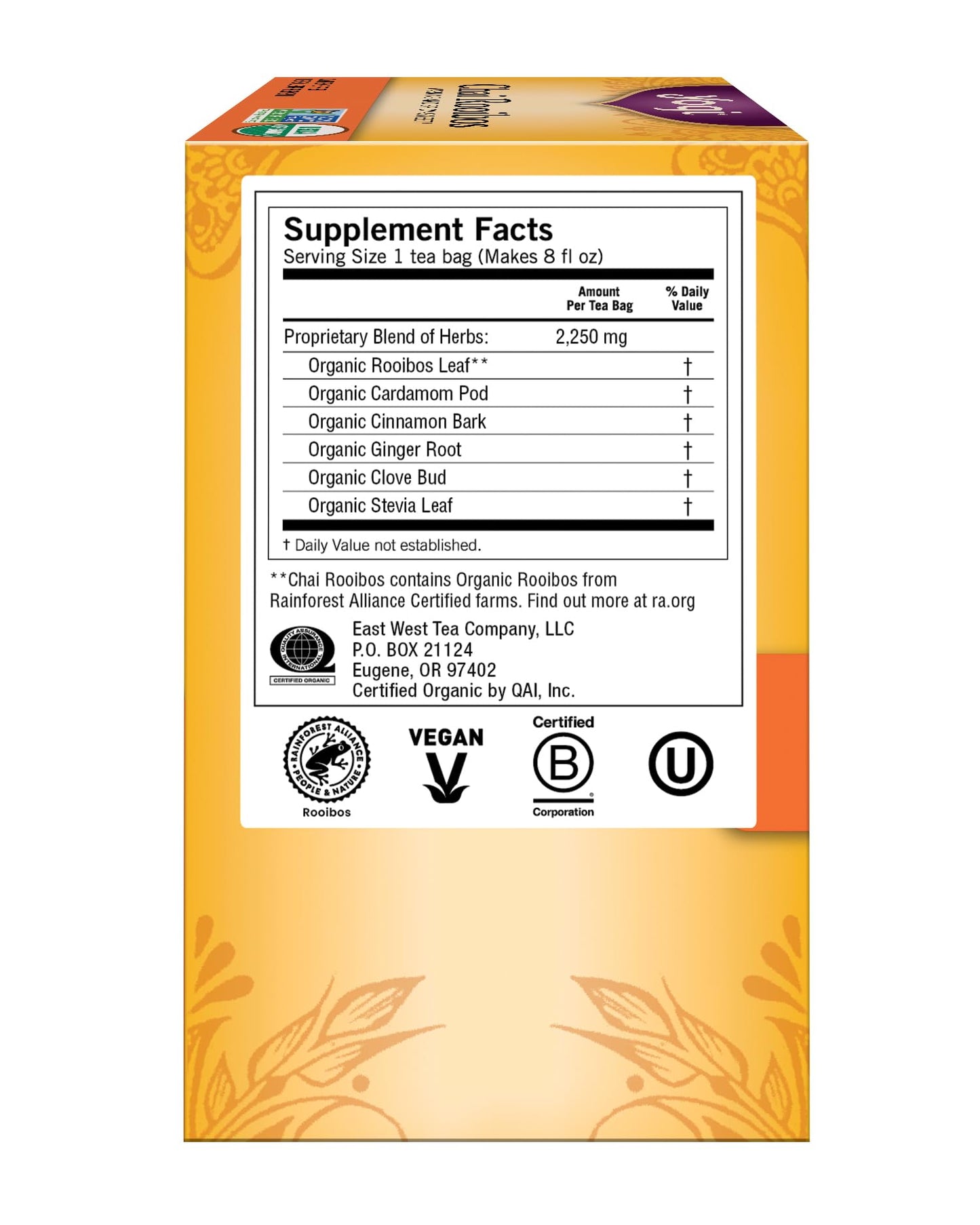 Yogi Tea Chai Rooibos Herbal Tea, 16 Count, Yellow, Model 0076950415331