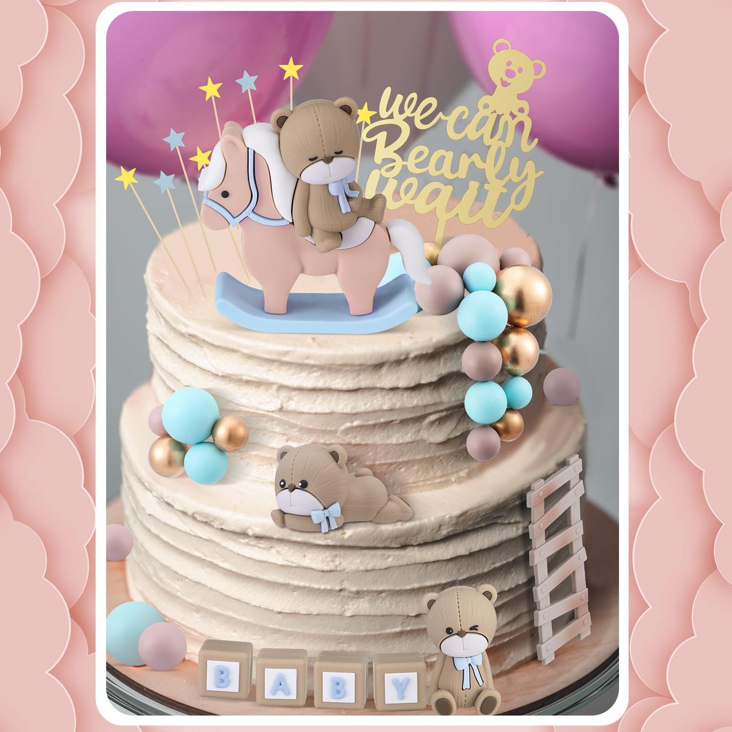 Yinder Bear Cake Toppers Mini Bear Cake Decorations Cake Toppers Gold White Pearl Ball For Birthday Party Decorations(Vivid Colo