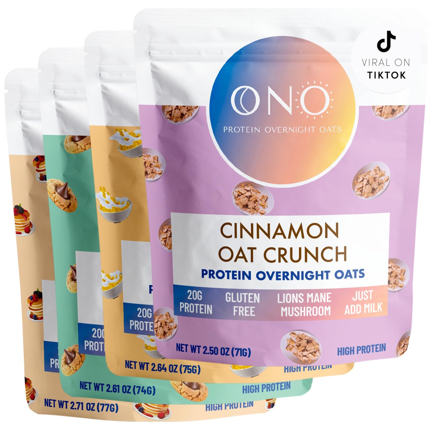 ONO Overnight Oats - Classic Variety Protein Oatmeal Bundle (8 Pack)- 20g Whey Protein, High Fiber, Low Sugar, Organic Gluten-Fr