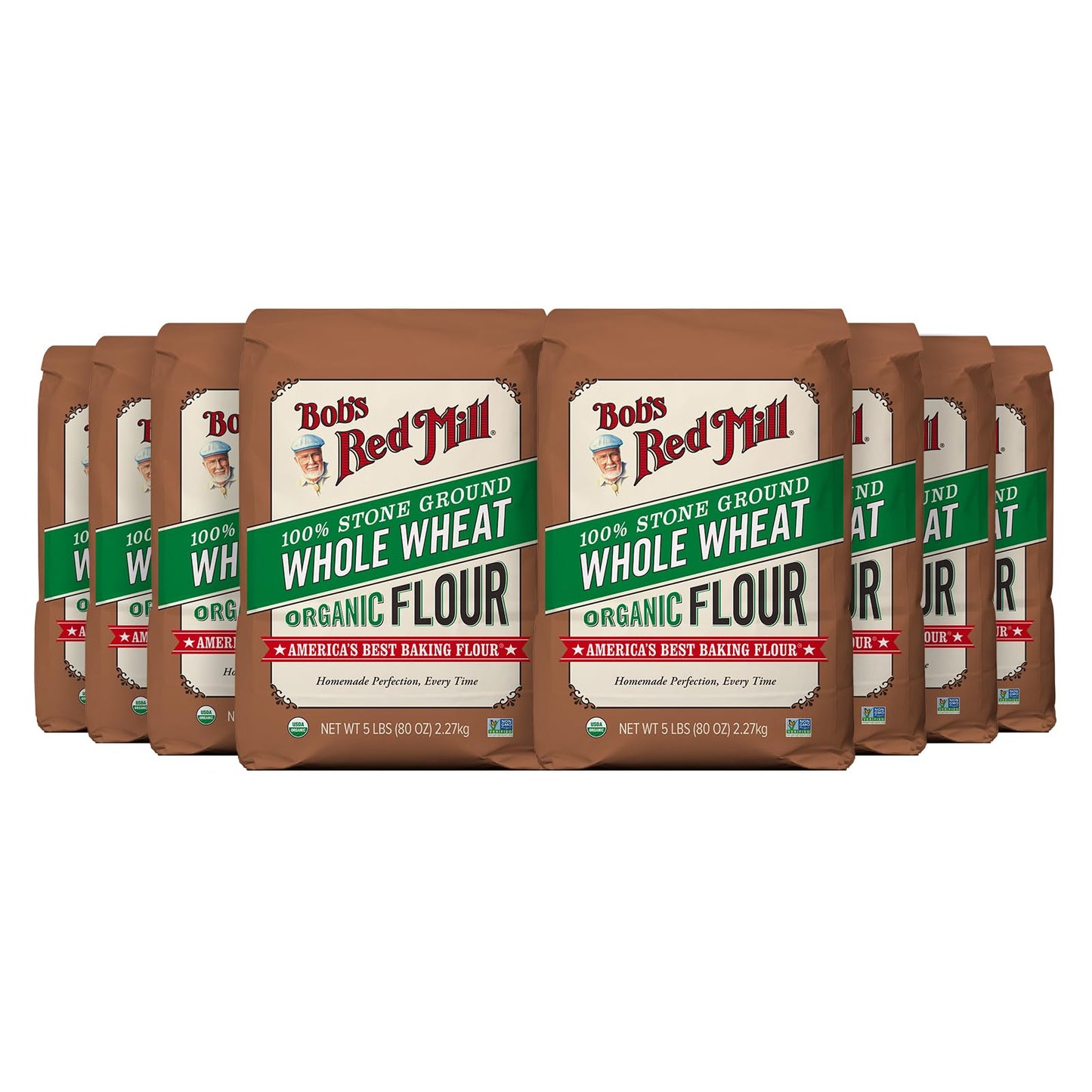 Bob's Red Mill Organic Whole Wheat Flour, 5lb (Pack of 8) - Non GMO, Whole Grain, Vegan, Kosher