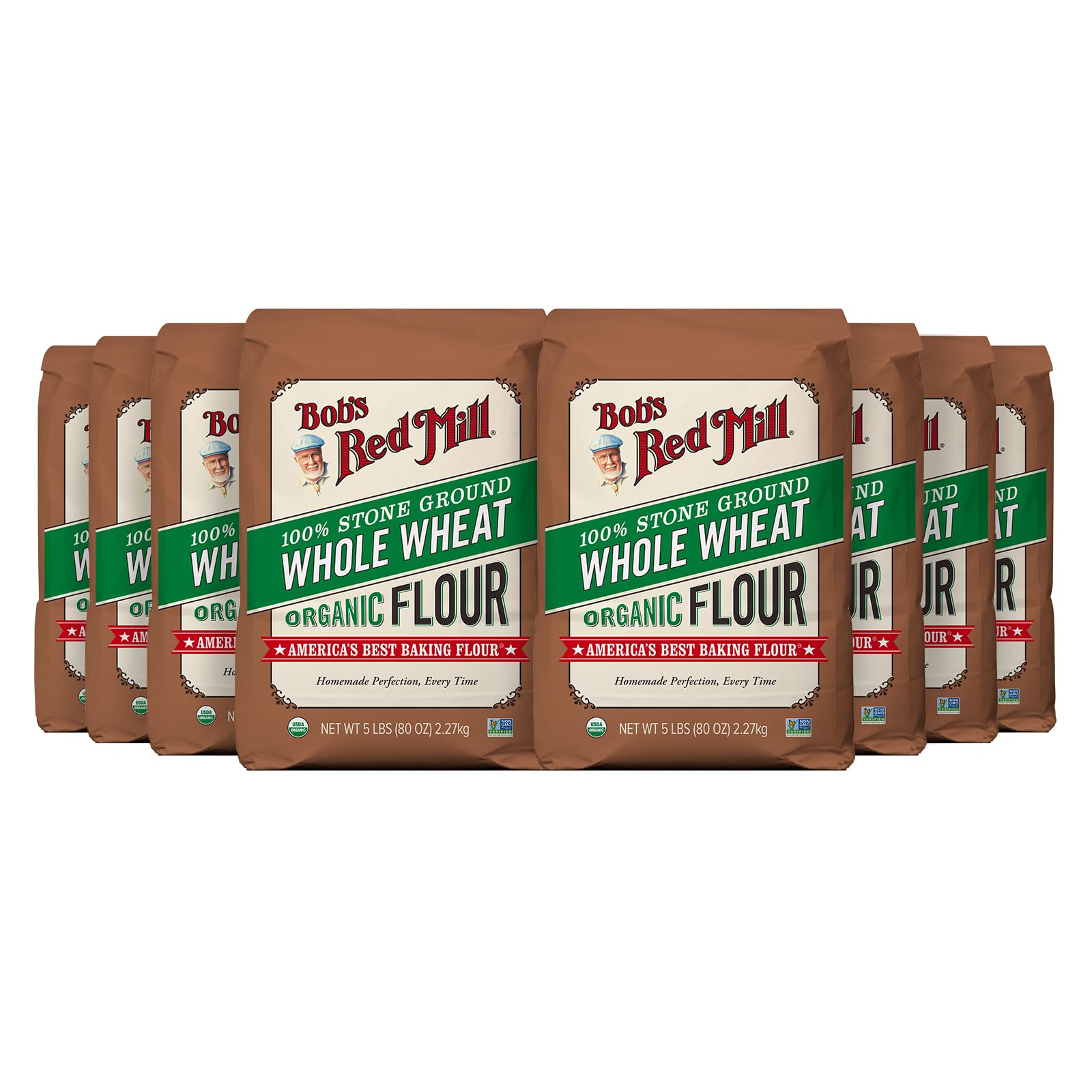Bob's Red Mill Organic Whole Wheat Flour, 5lb (Pack of 8) - Non GMO, Whole Grain, Vegan, Kosher