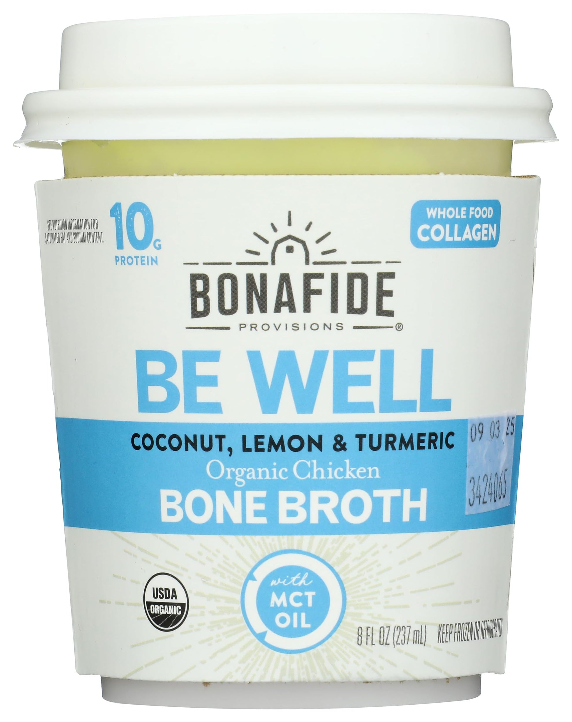 Bonafide Provisions Fresh Organic Lemon, Turmeric and Coconut Keto Broth, Frozen 8 fl oz - Gluten-Free, Grain-Free, Dairy Free P