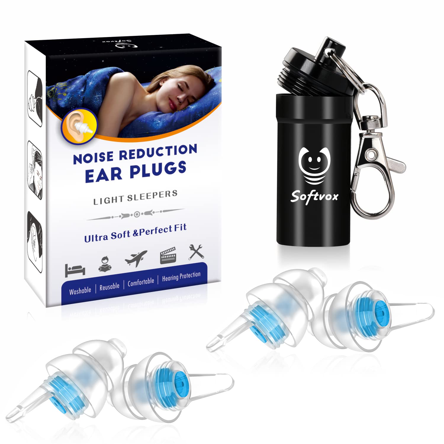 Softvox Small Ear Plugs For Noise Cancelling,Reusable Earplugs Sound Blocking Sleeping Soft Silicone Noise Reduction Ear Plugs F