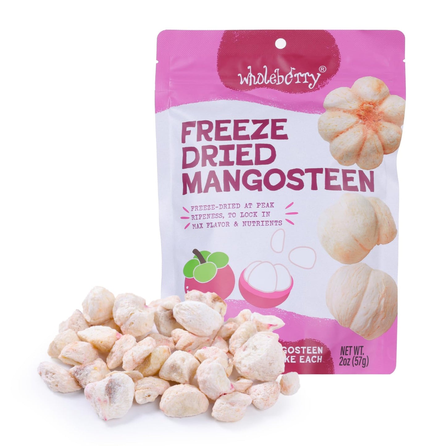 Wholeberry Freeze Dried Mangosteen 2Oz Freeze Dried Fruit Snack Perfect For Smoothies, Baking, Yogurt & Tea - 100% Natural Ripe