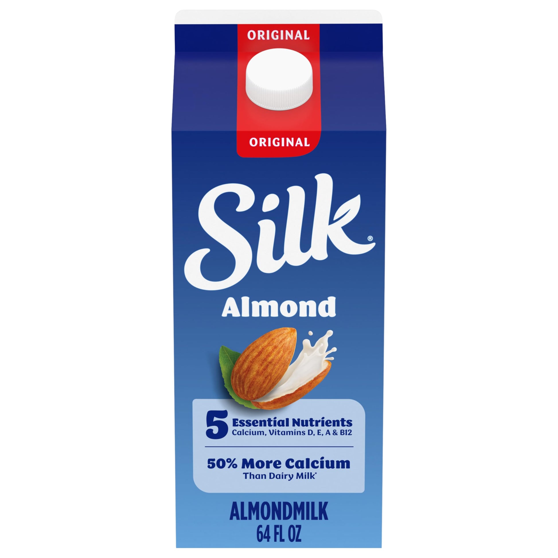 Silk Almond Milk, Original, Dairy Free, Gluten Free, Seriously Creamy Vegan Milk with 50% More Calcium than Dairy Milk, 64 FL OZ