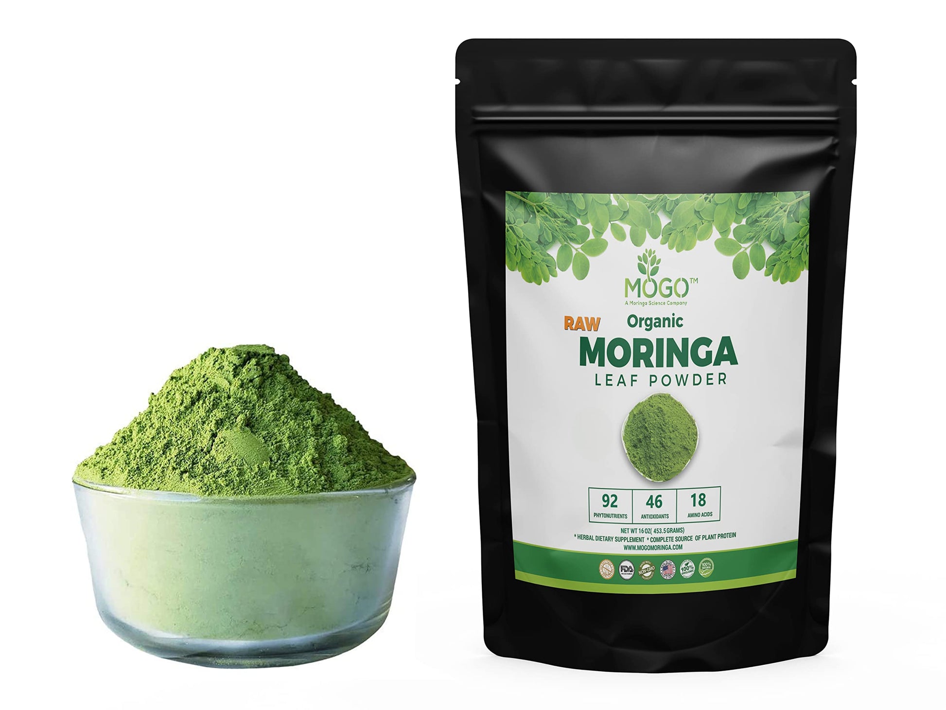 MOGO Organic Moringa Powder, Antioxidant Rich Superfood, 16 Ounce