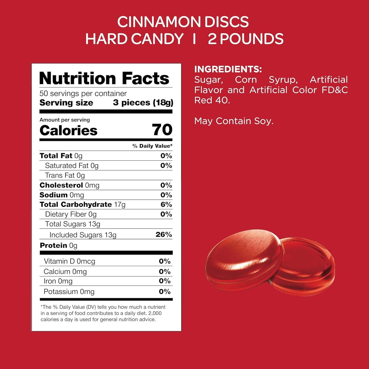 Cinnamon Discs Hard Candy - 2 Pound Pack - Individually Wrapped Spicy Sweet Christmas Candies - Old Fashioned Bulk Cinnamon   For Office Bowls, Gifts, And Sharing